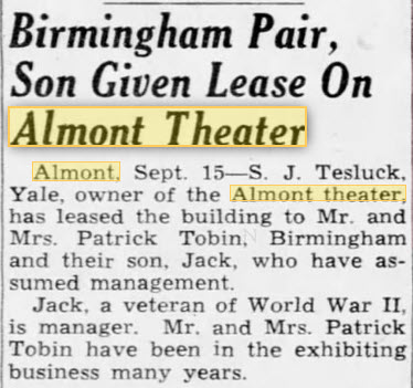 Almont Theatre - SEPT 16 1951
